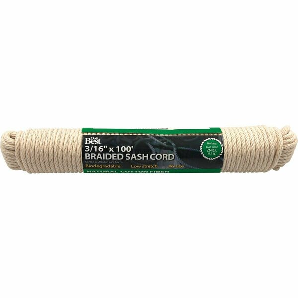 All-Source 3/16 In. x 100 Ft. White Solid Braided Cotton Sash Cord 218838